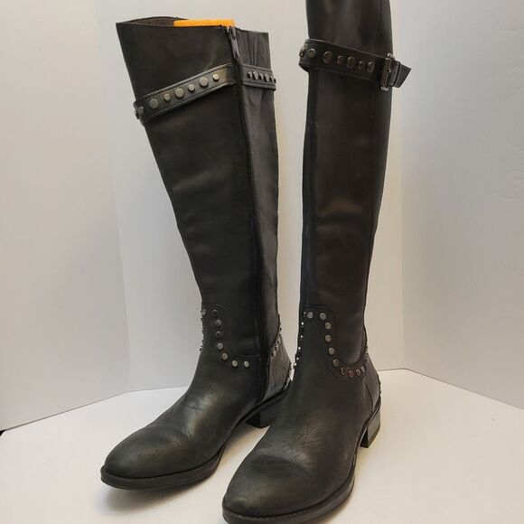 Sam Edelman Paxton 2 Leather Riding Boots Black Women's Size 6 Studded Wide Calf - Picture 1 of 10
